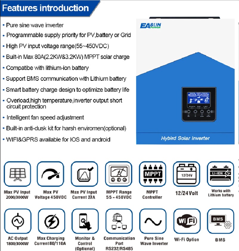 Invertor Solar Hibrid Easun Power 4.2KW - pur sinus 5